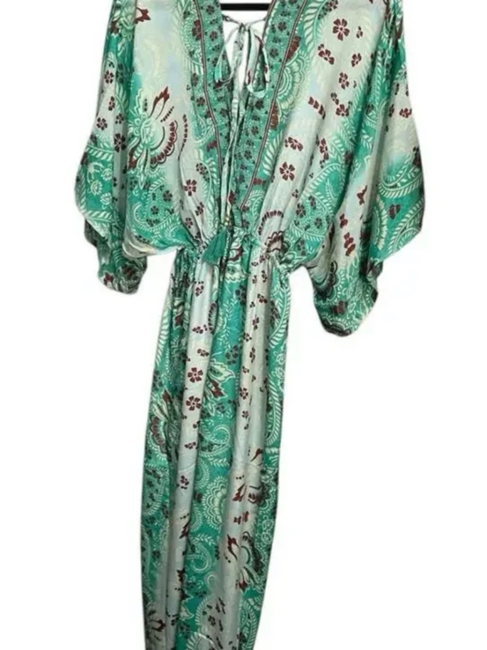 NWT Rhea Rubi Jumpsuit Boho Wide Leg Tassel Tie Waist Floral Green - Picture 4 of 6